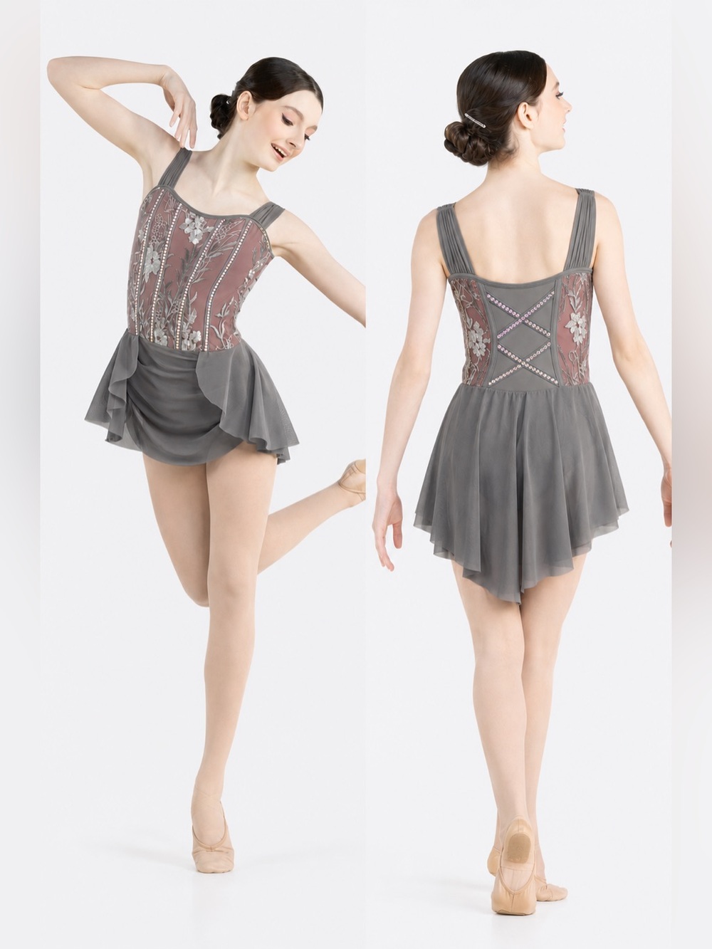 Revolution pink gray lyrical floral dance costume Sylvia RC24549 LC-large child